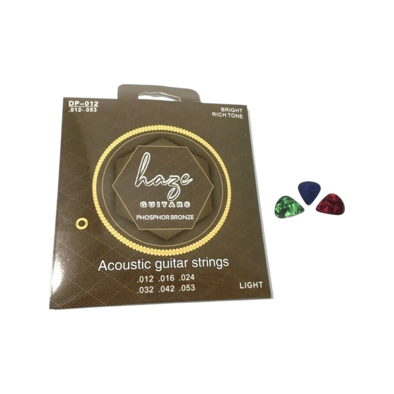 Haze DP012 Acoustic Guitar Strings – Light + 3 Picks
