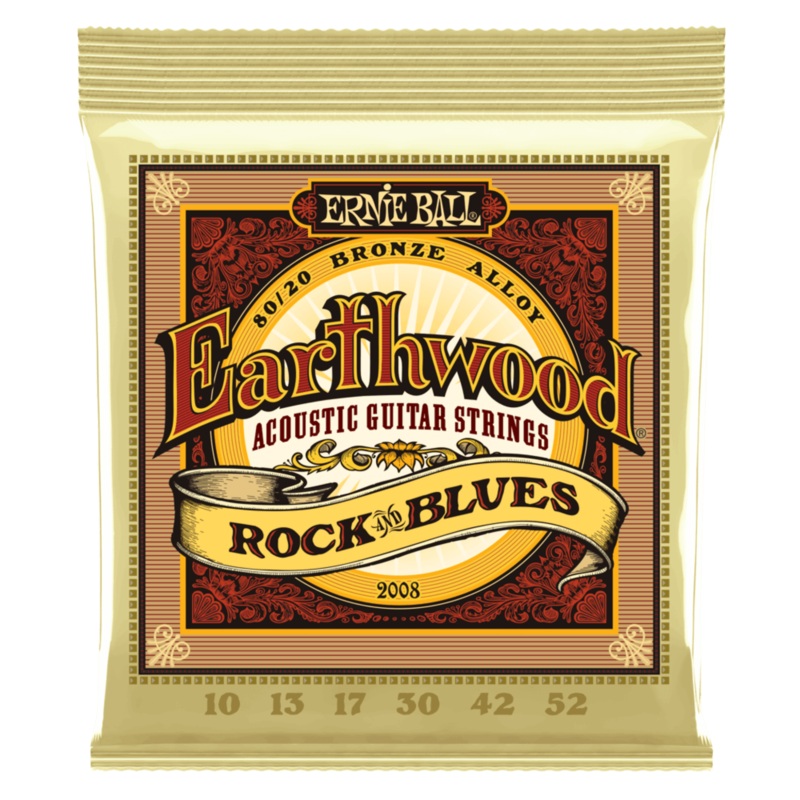 Ernie Ball Rock and Blues w/Plain G Earthwood 80/20 Bronze Acoustic Guitar Strings 10-52 Gauge