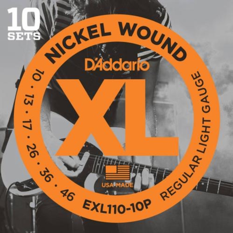 D’Addario 10-Pack Nickel Wound Electric Strings (Regular Light 10-46)