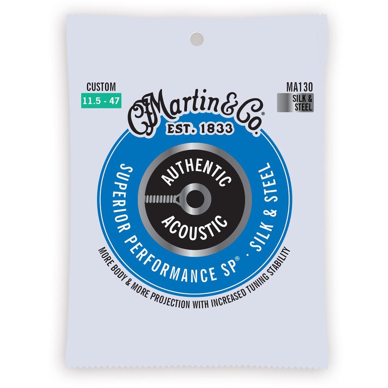 Martin Authentic Acoustic Superior Performance Silk & Steel Guitar Strings, 11.5 – 47 Custom