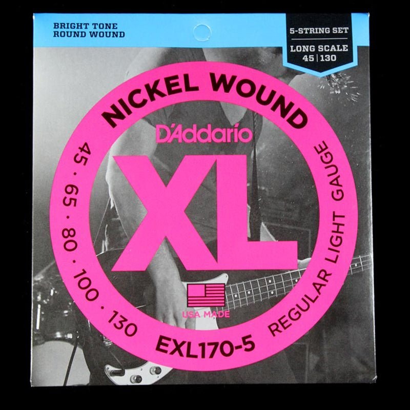 D’Addario Nickel Wound 5-String Long-Scale Bass Strings 45-130