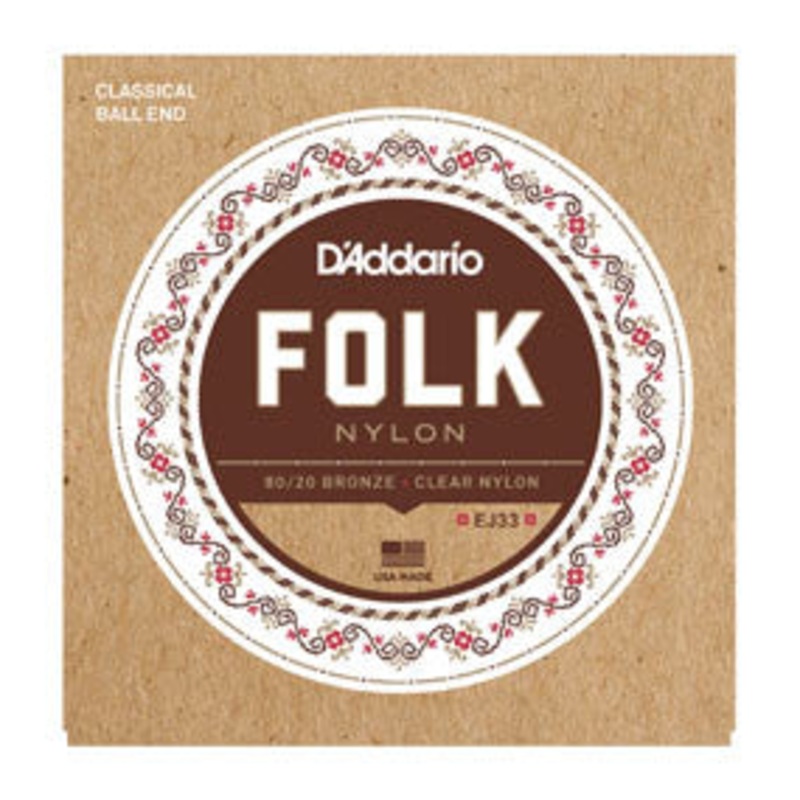 D’Addario EJ33 Folk Nylon, Ball End, 80/20 Bronze/Clear Nylon Trebles